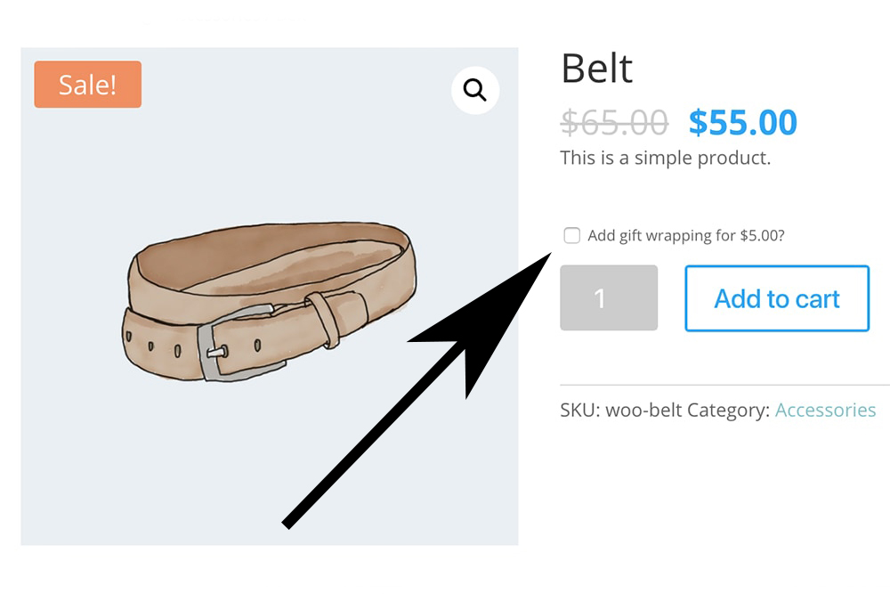 Checkbox above add to cart button allows woo customers to add gift wrap